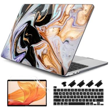 Imagem de DONGKE Compatível com MacBook Pro 13 polegadas 2024 2023-2020 versão A2338 M2/M1 A2251 A2289 com tela retina e Touch ID, capa rígida de plástico, capa de teclado e película de tela - mármore preto