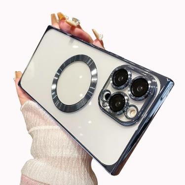 Imagem de Losin Capa retangular compatível com iPhone 15 Pro [compatível com MagSafe] Capa magnética luxuosa para celular com revestimento transparente, proteção para lente da câmera, fina, macia e à prova de