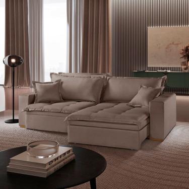 Imagem de Sofá Retrátil com Baú REF 47 - 2500-b Messina Marrom Claro Avelã