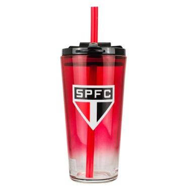 Imagem de Copo Vidro Transparente Canudo E Tampa 750ml - SPFC - Mileno