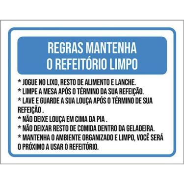 Imagem de Kit 5 Placas Sinalização - Regras Mantenha Refeitório Limpo