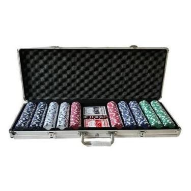 Imagem de Maleta De Poker Completo 500 Fichas 2 Baralhos E 5 Dados