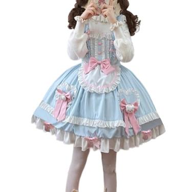 Imagem de Packitcute Teens Lolita Princess Party Dress Japanese Sweet Bow Ruffle Hem High Waist A-line Sleeveless Cute Dresses Costume (US, Alpha, Medium, Regular, Regular, Blue)