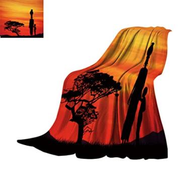 Imagem de Cobertores de lã africanos tamanho solteiro uma criança e uma mãe andando no deserto imagem da natureza cobertor quente fofo para cama 203 cm x 152 cm laranja vermelho preto