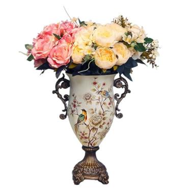 Imagem de CUTPOIY Vasos altos de resina retrô estilo europeu com arranjos de flores artificiais buquês para sala de estar, sala de jantar, mesa de centro de mesa, quarto, escritório, hotel, decoração de casa
