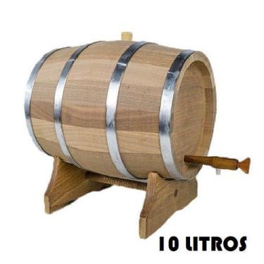 Imagem de Barril de Madeira Jequitibá Natural com Aro Inox - 10 Litros