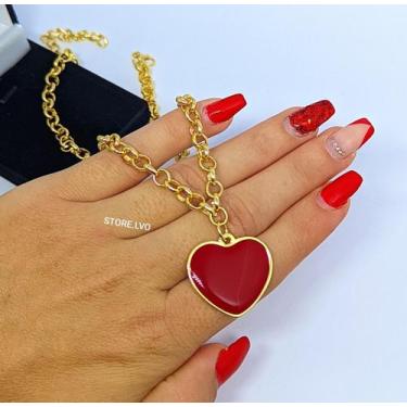 Imagem de Colar Feminino Corrente Elo Português Folheado Ouro Dourado com Pingen