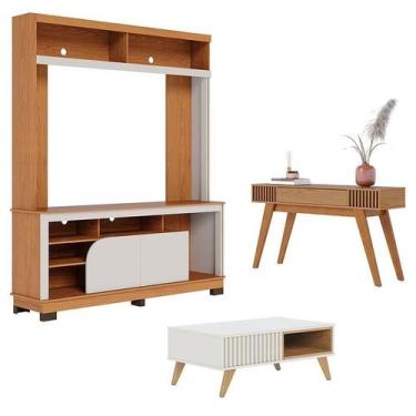 Imagem de Estante Home Theater Belaya Freijó Off White Matte com Mesa de Centro 