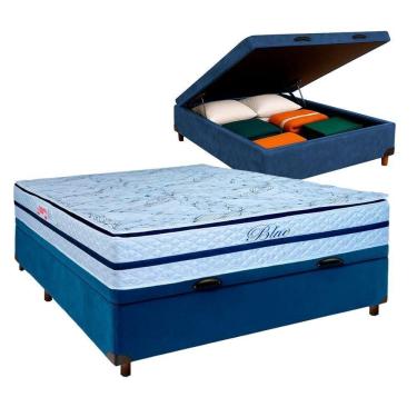 Imagem de Cama Box Bau Blindado Casal + Colchão Molas Ensacadas Blue Paropas