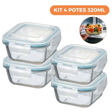 Imagem de Kit 4 Potes De Vidro Herméticos Quadrados 320Ml - Ad