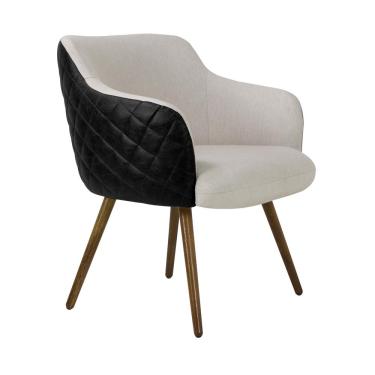 Imagem de Poltrona Decorativa Kitana Pés Palito Couro/Linho Preto/Areia - Gran Belo