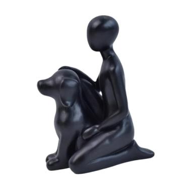 Imagem de Generic Estatueta de resina de família de homem e cachorro 10x6,5x13,3 cm, acessórios versáteis, presente memorial, decoração de mesa, escultura de vínculo, Preto