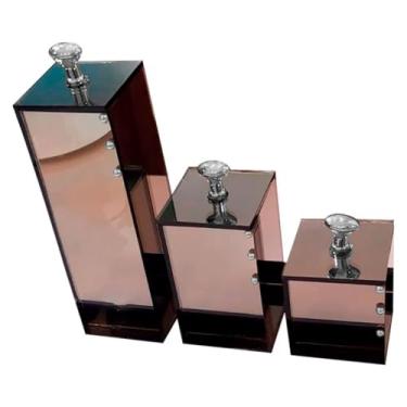 Imagem de Kit Lavabo Banheiro Luxo Conjunto Trio Organizador 3 Potes Vidro (Bronze Prata)