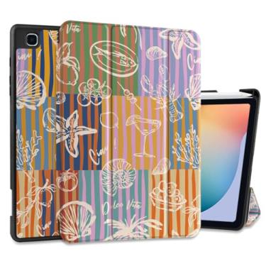 Imagem de DONGKE Capa para Samsung Galaxy Tab S6 Lite 10,4 polegadas 2024/2022/2020, suporte de três dobras + suporte para caneta S + despertar/hibernar automático + suporte protetor de TPU macio, férias de