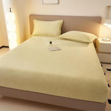 Imagem de Capa de colchão, cor sólida, luxuosa, macia, veludo, protetor de colchão, antiderrapante, tamanho queen, bordas elásticas para todas as estações, verde 180 x 220 cm (conjunto de 3 peças)