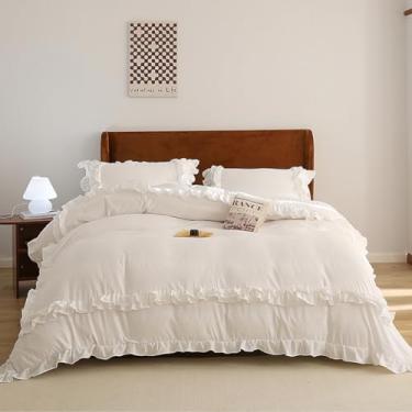 Imagem de CCoutueChen Conjunto de 2 peças de capa de edredom branco com babados, casinha de fazenda, 100% microfibra lavada, boêmio, vintage, com babados, 1 fronha (sem edredom)