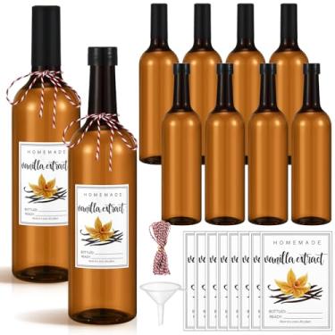 Imagem de Baderke Pacote com 8 garrafas de extrato de baunilha de 740 ml, garrafas de plástico de vinho âmbar de pescoço longo de Natal com adesivos e barbante de armazenamento de alimentos para óleos de