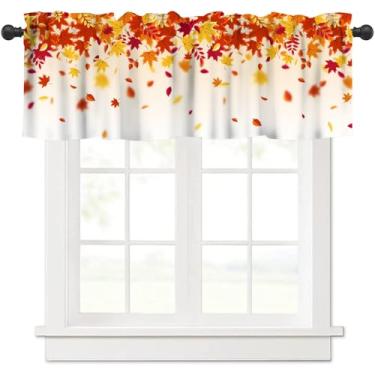 Imagem de Cortina de saia de folhas de outono para cozinha vintage rústica outono laranja dia de ação de graças folha de bordo tratamento de janelas para quarto sala de estar 137 x 45 cm