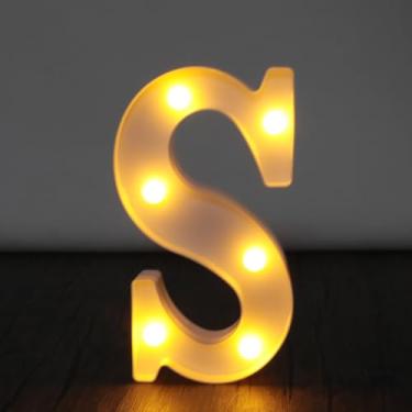 Imagem de Letreiro de luzes de letreiro, sinal de letras de LED com números grandes 26 alfabeto e 10 números para decoração de festa, decoração suspensa para festa em casa, casamento, aniversário, letra S