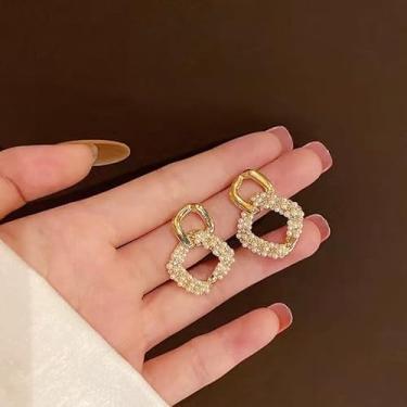 Imagem de Brincos de pérola dourada elegante em forma de diamante geométrico falso pérola brincos de gota decorativos para mulheres, casamento, noivado, dia dos namorados, presente de dia das mães