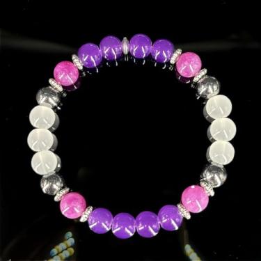 Imagem de Ametista, mãe de nuvem roxa, hematita, pulseira de quartzo branco, pulseira de tecelagem mista de pedra natural, Medium, Cristal, Sem Pedra Preciosa