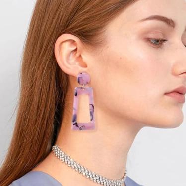 Imagem de 1 par de brincos de folha de acetato rosa, modernos, geométricos modernos, pingentes adequados para vários encontros