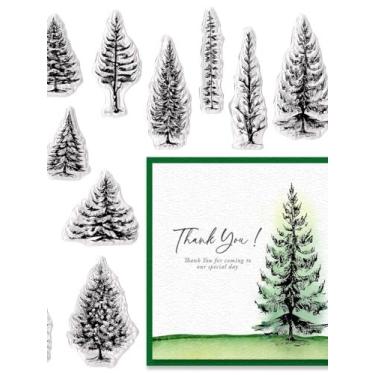 Imagem de Carimbos transparentes de árvores grandes para fazer cartões, fundo de floresta bosque, carimbos de borracha transparente, fundo de pinheiros, selos de borracha transparente para álbum de fotos