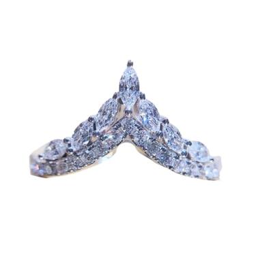 Imagem de Anéis de noivado minimalistas em forma de V banhados a ouro branco com zircônia cúbica para casamento, festas noturnas, presentes de dia dos namorados, alianças de eternidade para mulheres, 9, Cobre