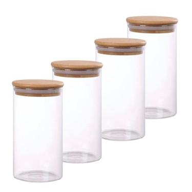 Imagem de Potes de Vidro Borossilicato com Tampa de Bambu, 750ml, Conjunto com 4, Hermético, Transparente