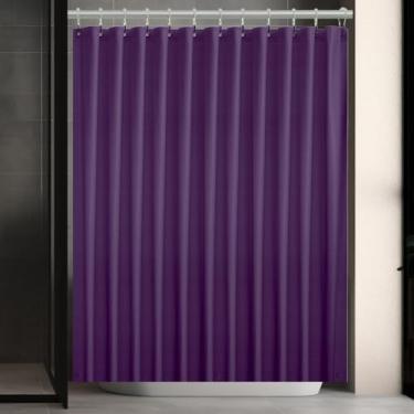 Imagem de Forro de cortina de chuveiro de plástico roxo, 182 x 182 cm cortina interna de plástico leve para banheiro com orifícios de ilhós de metal à prova de ferrugem e ímãs ponderados