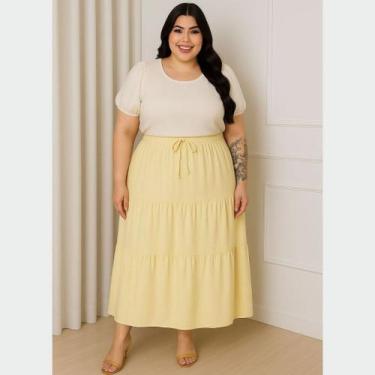 Imagem de Saia Longa Feminina Plus Size 3 Marias Forrada Crepe Duna Não Amassa  