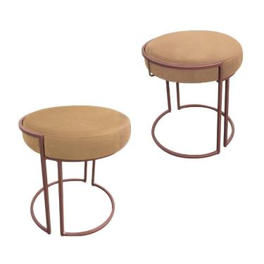 Imagem de Kit 02 Puffs Love Suede Base Cobre DRossi Caramelo Sisal