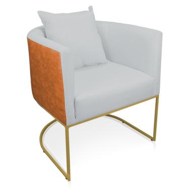 Imagem de Poltrona Paola Corano Nozes com Linho Cinza Claro A05 Base Metálica Dourado D03 - D'Rossi