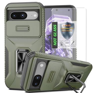 Imagem de Capa para Pixel 8, com capa de lente de câmera deslizante, protetor de tela HD, suporte de anel giratório de 360°, capa protetora à prova de choque de grau militar AYMECL para Google Pixel 8, verde