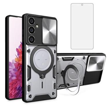 Imagem de Asuwish Capa de telefone para Samsung Galaxy S23 FE 5G capa magnética para câmera deslizante com protetor de tela de vidro temperado e suporte de anel acessórios de celular híbrido S 23 EF S23FE 23S