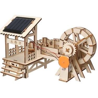 Imagem de Kit científico: moinho de água solar de madeira com painel solar para 