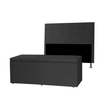 Imagem de Kit Cabeceira E Calçadeira Baú Queen 1,60m Roma Corano Preto - Pallazio