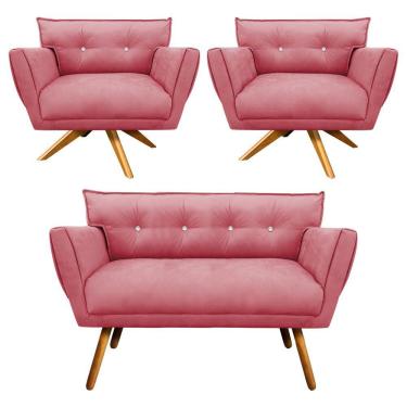 Imagem de Kit 01 Namoradeira E 02 Poltronas Anitta Suede Rose