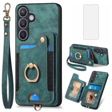 Imagem de Asuwish Capa de telefone para Samsung Galaxy S24 capa carteira com protetor de tela de vidro temperado e alça de pulso RFID suporte para cartão de crédito anel acessórios de celular S 24 24S G5