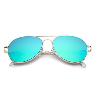 Imagem de Óculos de sol para homens e mulheres, óculos de sol clássicos vintage aviador proteção UV óculos de sol para dirigir, Espelhado azul e verde dourado, 56MM