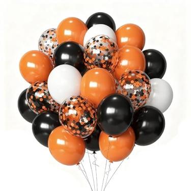 Imagem de Conjunto de balões de Halloween com 60 peças – laranja preto, 30 cm de látex com glitter espesso, adequado para Halloween | Festa | Decoração de atmosfera de bar (contém 3 cores, glitter, fita)
