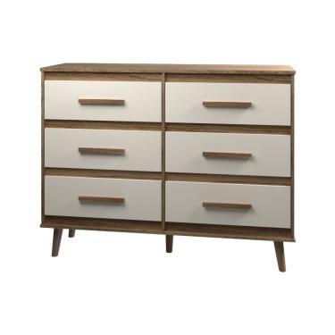 Imagem de Cômoda 6 Gavetas Maya Com Puxadores E Pés Retro Design Moderno Quarto Savana Mobília Decor