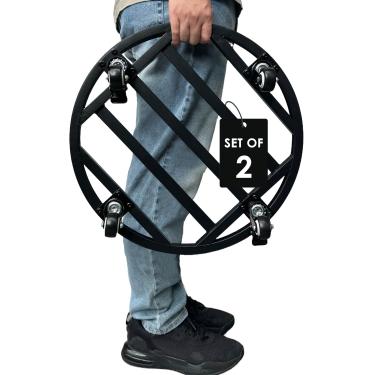 Imagem de Hongsane Suporte redondo para plantas de 45,7 cm com rodas resistentes, suporte grande de metal de 226,8 kg para uso interno e externo, carrinho de plantas com rodízios industriais, bandeja preta para