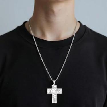 Imagem de Colar com cruz O Batismo de Cristo, feminino, masculino, aço inoxidável, cor prata, amuleto cristão, corrente de estrela, colar, joias, acessórios modernos, presente criativo