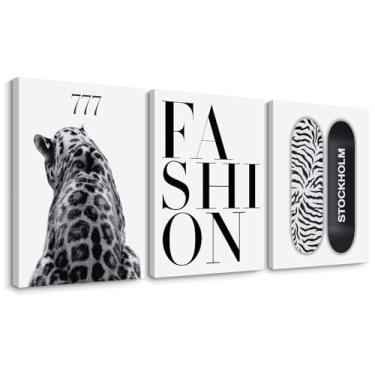 Imagem de Arte de parede de leopardo na moda decoração de parede de guepardo preto branco moda estética pôsteres em tela preppy Stockholm impressões elegantes imagens de guepardo pintura Y2k para quarto 30,5 x