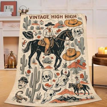 Imagem de Cobertor de caubói ocidental tribal asteca do sudoeste touro crânio tropical cacto esqueleto cobertor cobertor macio aconchegante lã felpudo pelúcia coisas cobertores de cama presentes para meninos