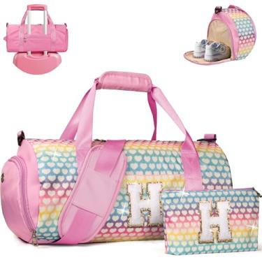 Imagem de Vogewood Presente para meninas de 3, 4, 5, 6, 7, 8, 9, 10, 11 e 12 anos, bolsa de viagem para meninas, bolsa infantil com compartimento para sapatos, bolsa de dança de balé de ginástica personalizada