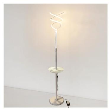 Imagem de Luminária de chão Candeeiro de pé moderno com mesa, candeeiro leitura em porta USB, para salas estar, quartos, escritório(Branco)