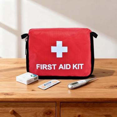 Imagem de Bolsa de medicamentos de emergência vazia para viagem, bolso portátil para comprimidos de resgate com zíper, impermeável, pequenos sacos vermelhos de primeiros socorros para caminhadas ao ar livre