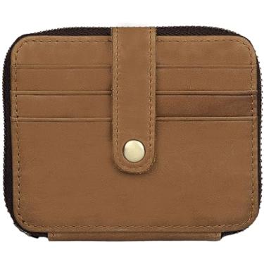 Imagem de Dienbona Bolsa sanfonada minimalista de couro legítimo com 13 compartimentos para cartão, carteira fina com vários bolsos e alça para chaveiro, organizador de cartões compacto com alça para chaveiro